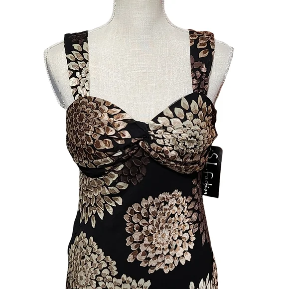 Y2K Burnout Maxi Dress Women Size 8 Black Floral Maxi Fairy Whimsy Vintage NWT - Picture 3 of 14